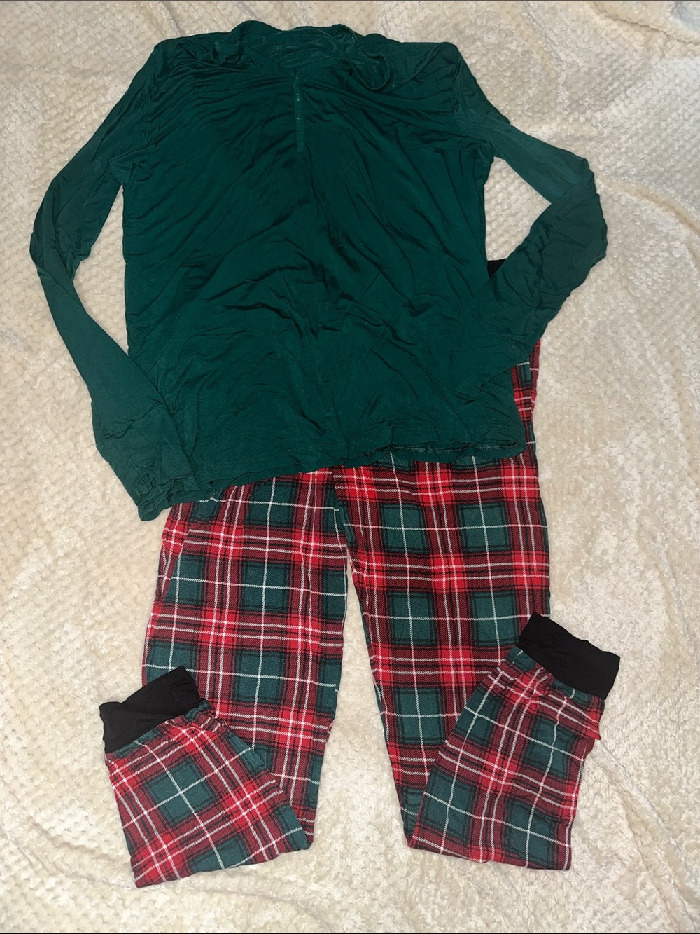 Little Sleepies Dark Green Top with Red & Green Plaid Pants